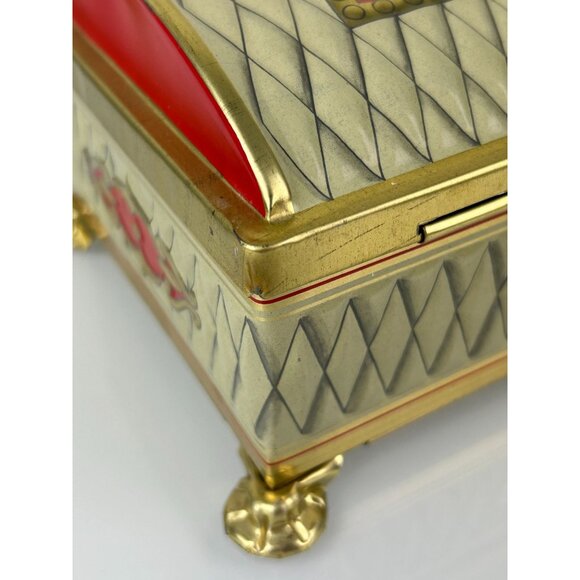 Fricke & Nacke Metal Tin Coin Trinket Box Western Germany Red Gold Tone Vintage - Picture 8 of 15